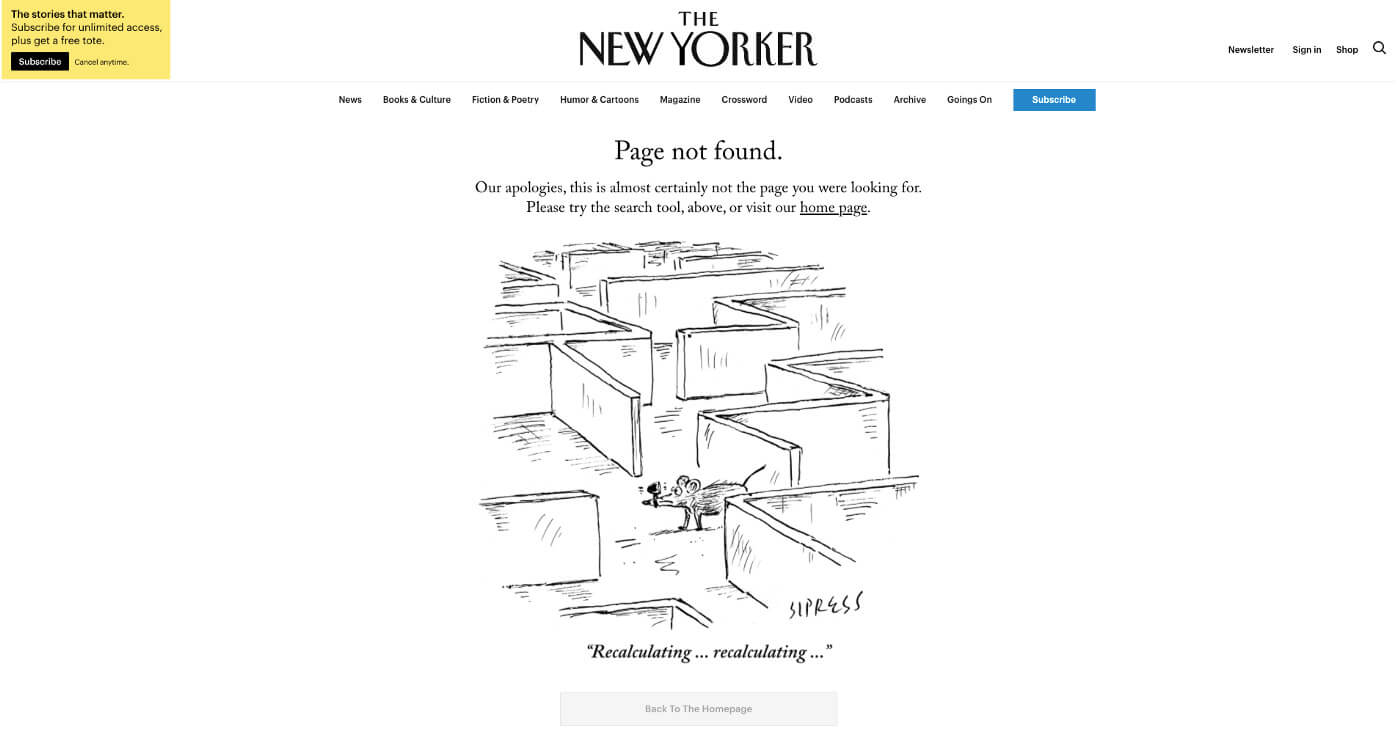 Página de error de The New Yorker
