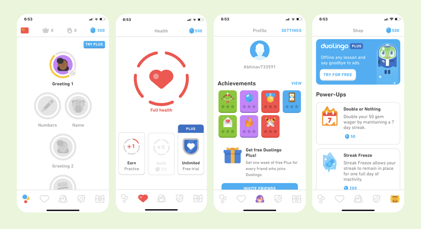 Pantallas App idiomas Duolingo