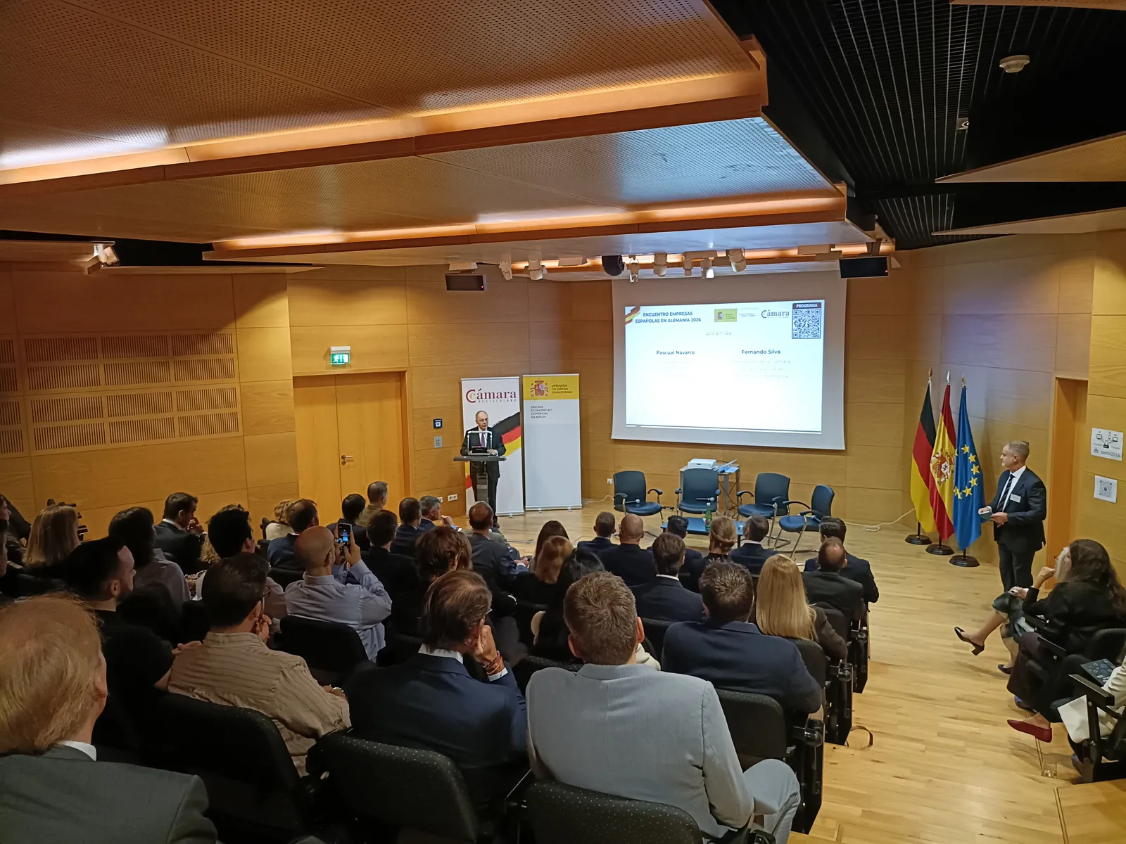 Attendees in the auditorium of the Spanish Embassy in Berlin during the opening of the business meeting.